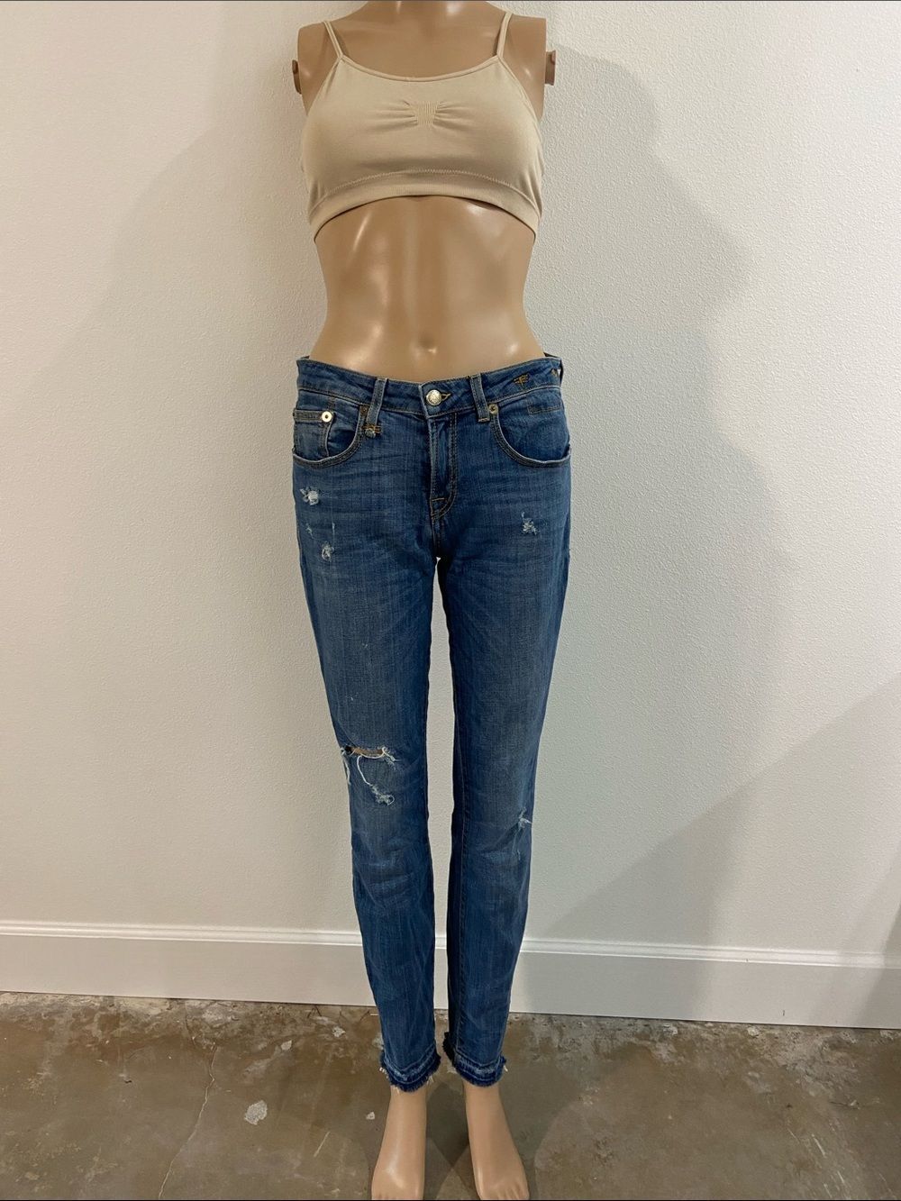 R 13 Women's Skinny Distressed Jeans - Medium Blue Wash sz 28